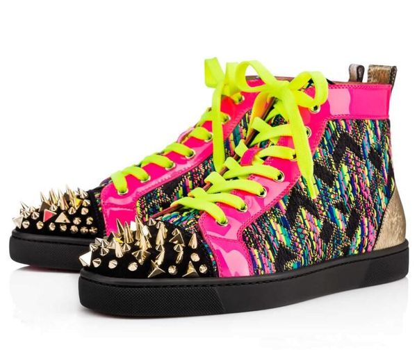 

women strass shoes red bottom high cut spiked sneaker rhinestone pik pik rivets classic studes outdoor trainers sliver spikes casual walking, Black