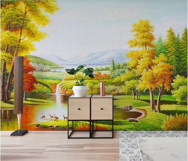 

3d wallpaper custom p pure hand-painted natural forest landscape oil painting art mural wallpaper for walls 3 d