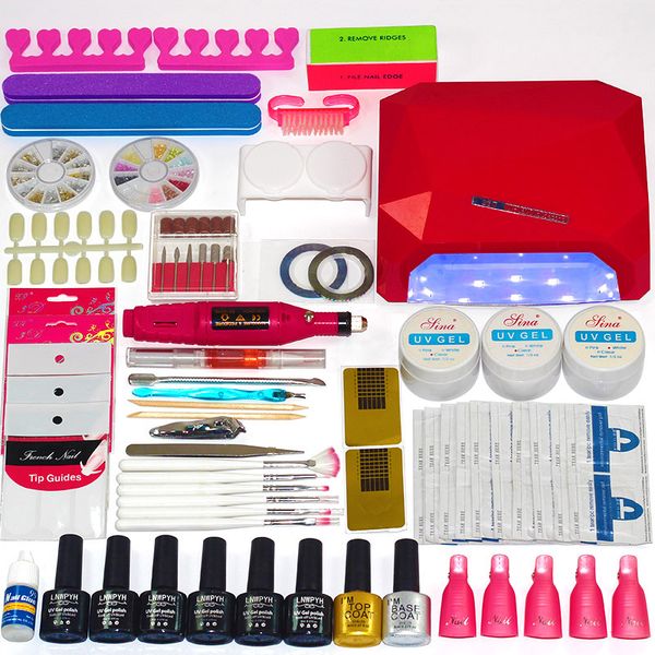 

54/48/36/6w uv lamp polish kit manicure set nail polish electric manicure handle kit6 color soak off gel nail coat gel
