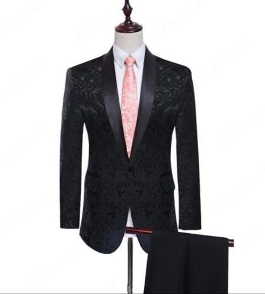 

classic jacquard shawl lapel wedding tuxedos slim fit suits for men groomsmen suit two pieces prom formal suits (jacket+pants) 802, Black;gray
