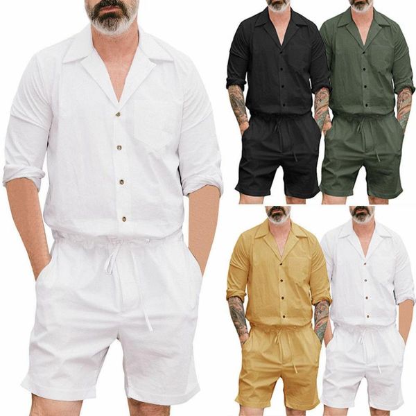 

2020 casual v-neck short sleeve summer men's one piece rompers short sleeve street casual cargo pants jumpsuit overalls, Black