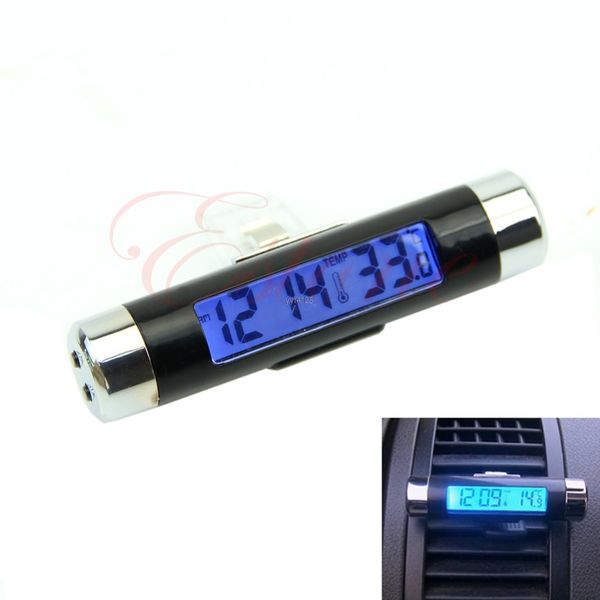 

2in1 car auto lcd backlight clip-on digital automotive thermometer new clock wholesale