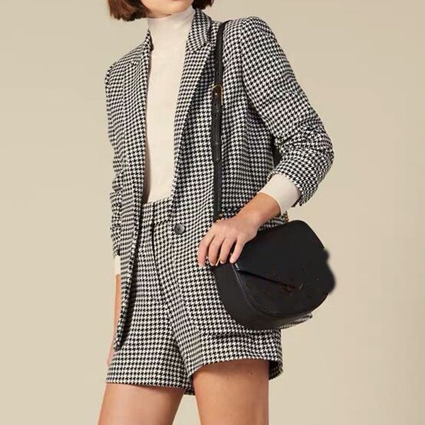 

2019 женщины chic осень / зима тонкий дамы плед blazer, White;black