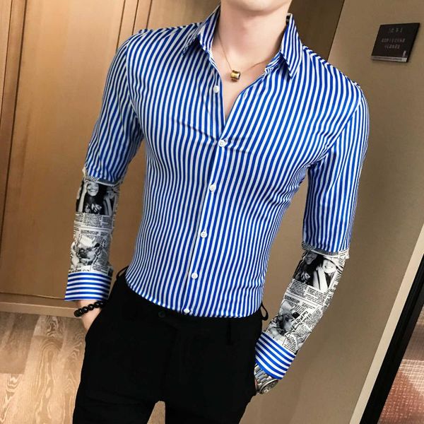 

print stripe shirt men royal blue black red mens casual shirts slim fit business casual office shirts camisa social masculina, White;black