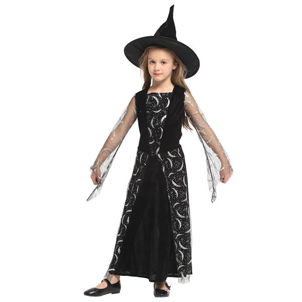 

huihonshe new halloween witch costume magic girl cosplay dress with hat festival party wear role playing children fancy dress, Black;red