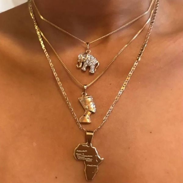 

gold color choker necklace for women 3 layers crystal africa pendant chain necklaces & pendants velvet chokers fashion jewelry, Golden;silver