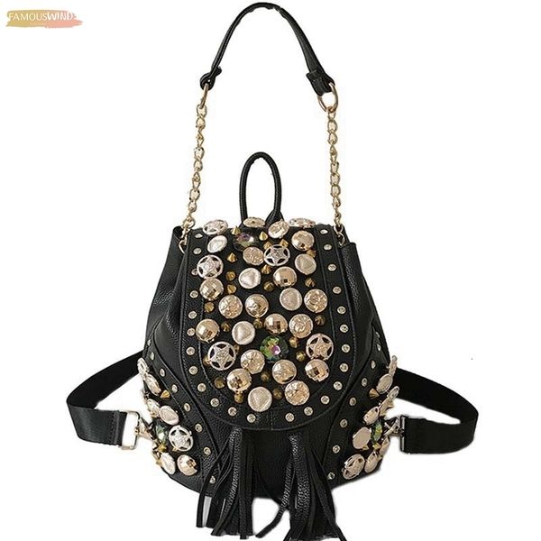 

new personality plain belt tassel shoulder bag fashion punk fashion rivet buckle bucket bag