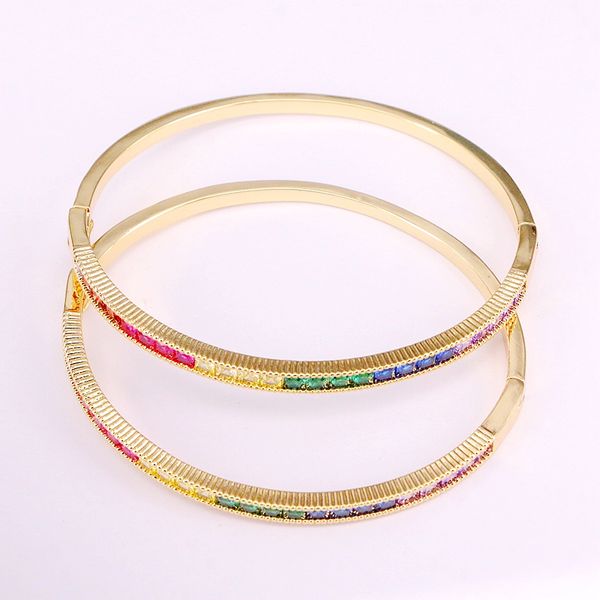 

4pcs, fashion gold filled colorful zirconia cz micro pave cuff bangles rainbow elegant jewelry gifts, Black