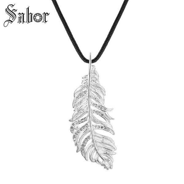 

925 sterling silver pendant necklace super feather crystal pendant charms jewelry for women