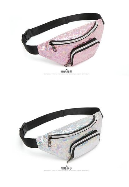 

2 pockets fashion waist bag female belt fanny pack chest bag outdoor travel pocket phone pouch belly bags purse bling
