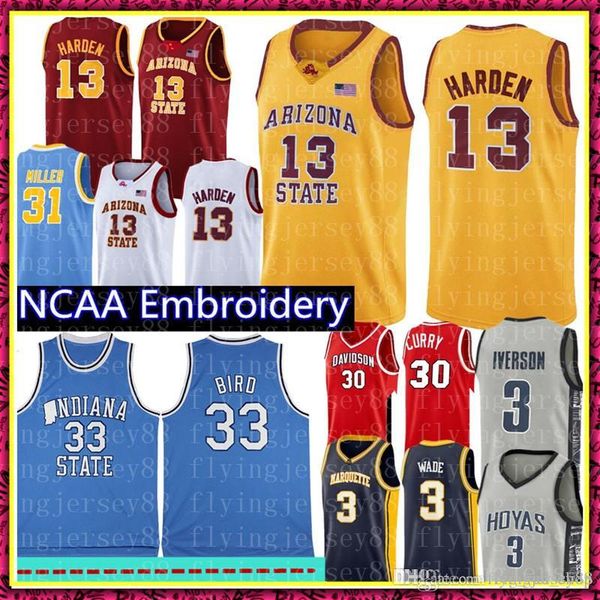 

ncaa james 13 harden college jersey larry 33 bird indiana state university basketball jerseys red yellow white blue, Black