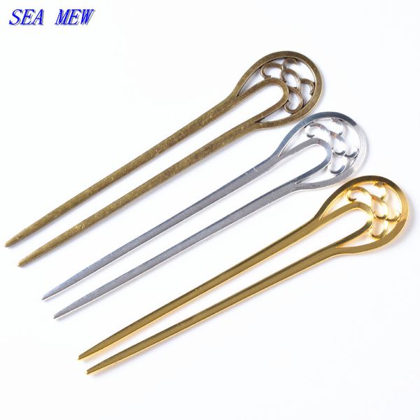 

sea mew 170mm*32.5mm 3 colors plated metal zinc alloy hair stick jewelry for women hairpin headwear setting, White;golden