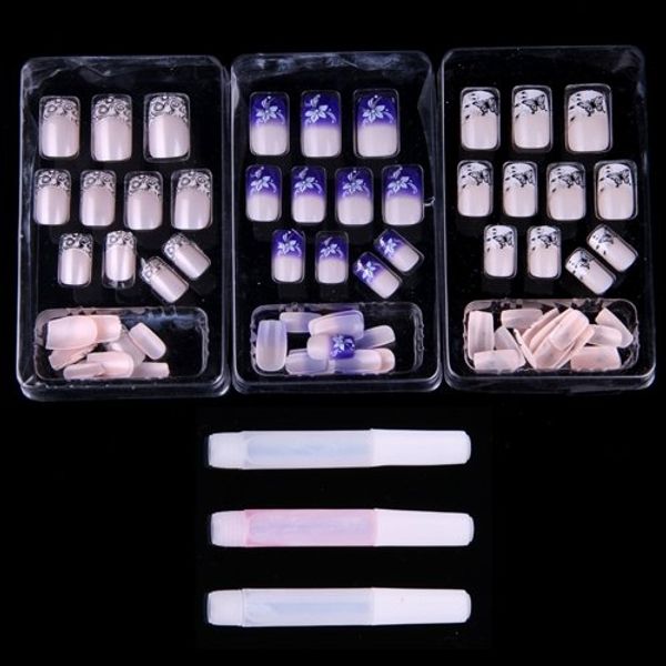 

new- set 3 * 24 french manicure nail tips false nail art + glue, Black