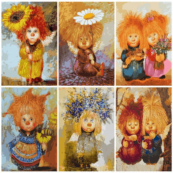 

azqsd diy oil painting by numbers cartoon unframe for adults handicraft draw by number doll acrylic paint home decoration