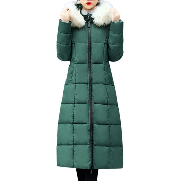 

parkas women down jacket plus size 4xl outerwear faux fur hooded coat long cotton-padded jacket cotton padded pocket coat, Black