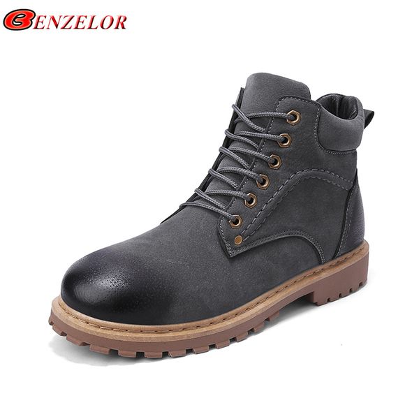 

benzelor autumn winter pu leather ankle shoes men boots vintage classic work safeti safety motocycle male footwear cargo, Black