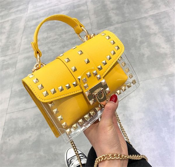 

2020 new korean fashion rivet transparent jelly one-shoulder diagonal bag sweet lady style fashion handbag explosion recommended bag lady