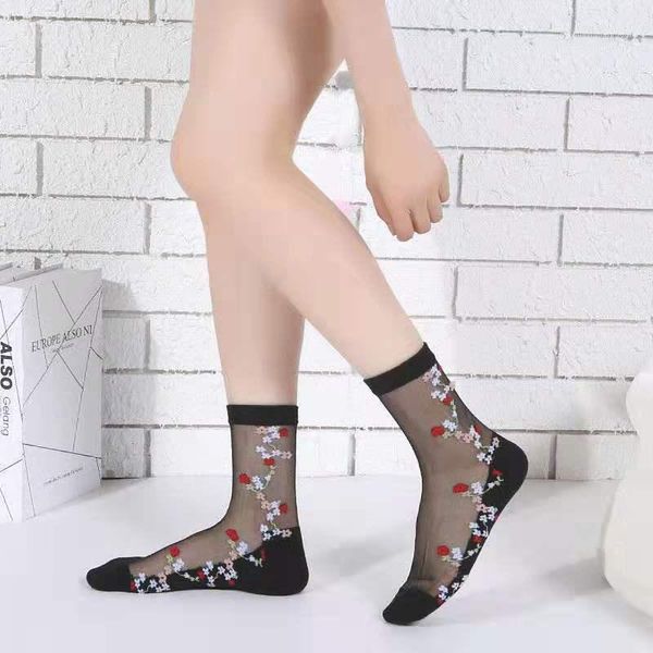 

tube sockings designer famale одежда женская вышитая non скольжению чулки мода лето дышащий hollow, Black;white