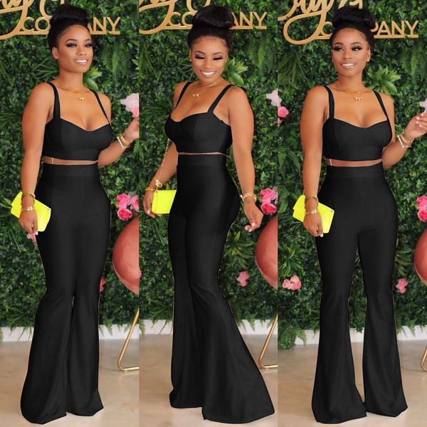 

ld8670 европейский и горячей продажа мода подвязки сексуального топ широких ноги брюки американских женщины костюм 2020, White