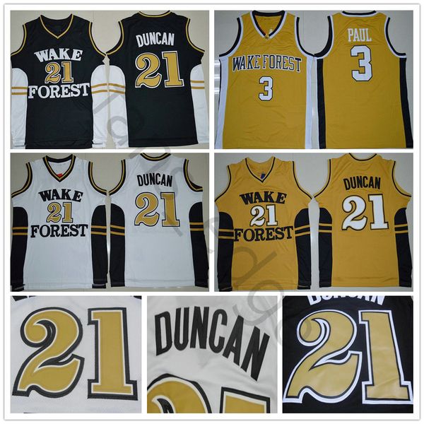 

ncaa wake forest demon deacons tim college #21 duncan jersey black white gold stitched #3 chris university paul basketball jerseys shirts