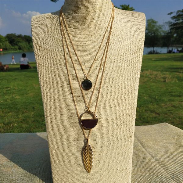 

bohemian leaf cross multi layer long necklaces women boho gold color chain pendant collares de moda collier femme 2019 jewellery, Silver