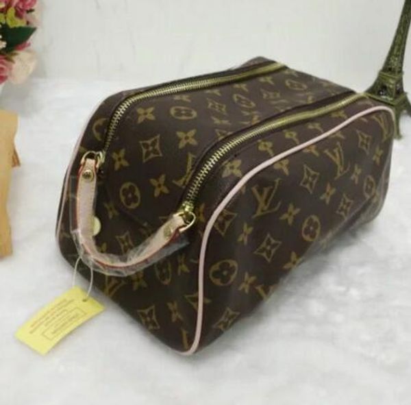 

New Travel Toiletry Pouch Protection Makeup Zipper Bags Clutch Women Genuine Leather Waterproof Cosmetic Bags For Women Purse Cosmetic Bags