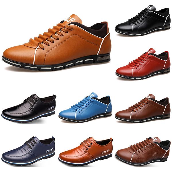 

2020 new designer men leather casual shoes black navy blue red brown business fashion flat party mens trainers sneaker color2