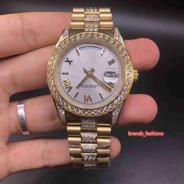 Global Hot Sale Boutique Мужские часы Средний ряд Даймонд ремешок Золотой нержавеющей стали часы автоматические механические часы