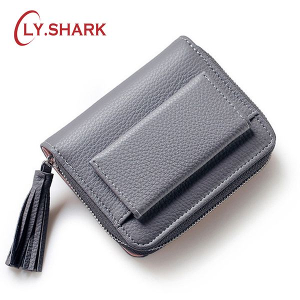 

ly.shark short pu leather women wallets female purse coin pocket phone tassel wallet holder lady clutch money bag, Red;black