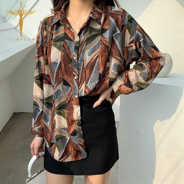 

casual print women blouse shirts vintage graffiti long sleeve female korean loose button long shirt female clothing, White