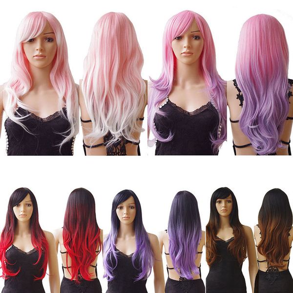 

europe and america cosplay wigs european and american wigs dyed gradient long curly hair, Black