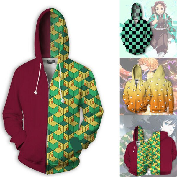 

demon slayer kimetsu no yaiba characters cosplay zip up hooded jacket, Black;red