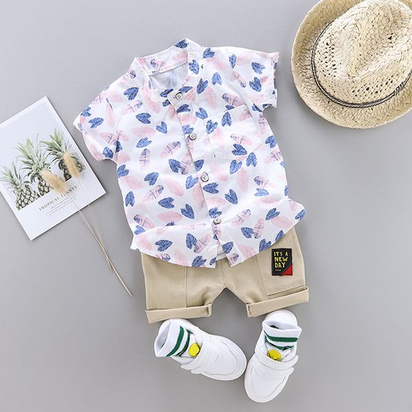 

toddler baby boy summer shirt clothing suit fashion leaf print set children infant boys clothes set t200607, White
