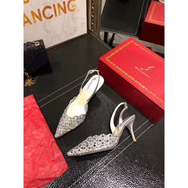 

official quality rene caovilla embellished cutout slingback sandals silver black women's shoes crystal embroidered leather satin sandal