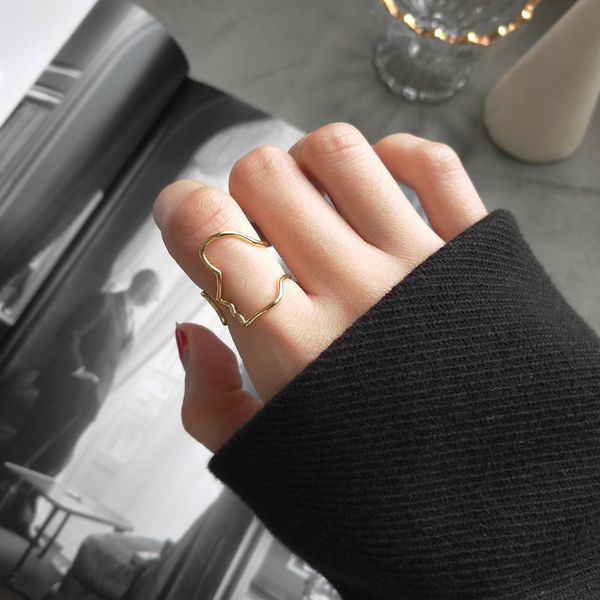 

1pc authentic s925 sterling silver fine jewelry art gold open face outline rings adjust j402, Golden;silver