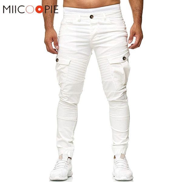 

solid multi pocket cargo pants men fashion button hip hop joggers pantalones tacticos para hombr breathable fitness sweatpants, Black