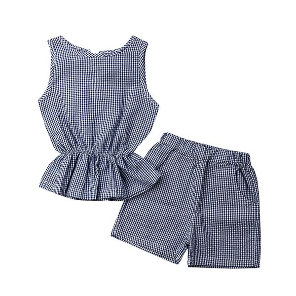 

fashion 2pcs infant toddler clothes baby girls sunsuit set plaids vest t-shirt+ shorts pants kids summer outfit sets, White