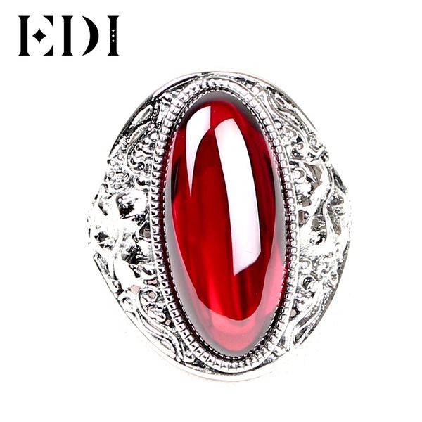 

edi women vintage 925 real sterling thai silver adjustable rings female garnet boule corundum ring for women finger fine jewelry