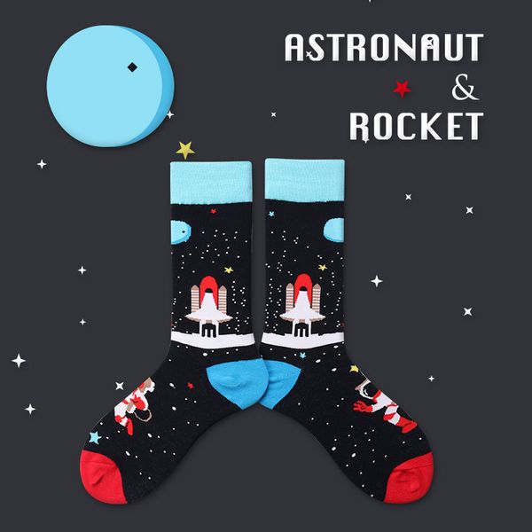 

new outer space socks creative cotton socks ladies tube cartoon alien, Black;white