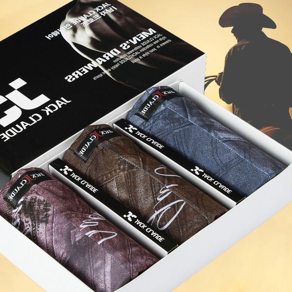 

2018 men's glamor underwear men's underwear silk trousers jeans print underwear, Black;white