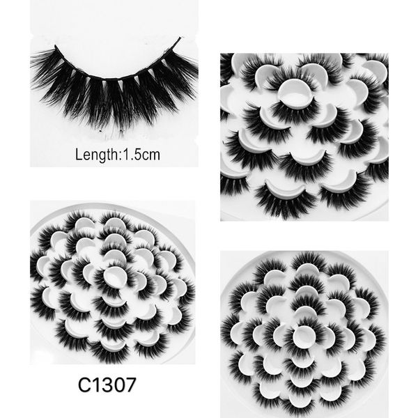 13 pares 3d mink cabelo falso cílios grossos naturais olhos alados longos chicote chicote extensões c1301 ~ c1309