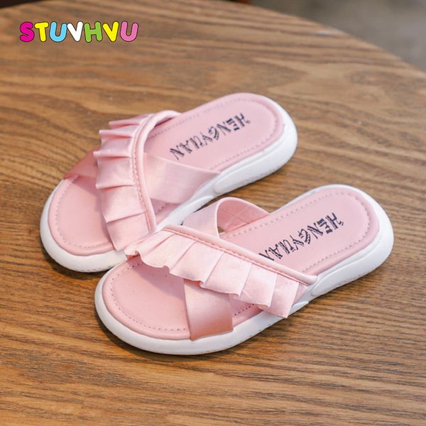 

2020 летние новые детские тапочки обувь для девочек плоские нескользящие кружева детская пляжная обувь удобные сандалии для девочек и тапочк, Black;grey