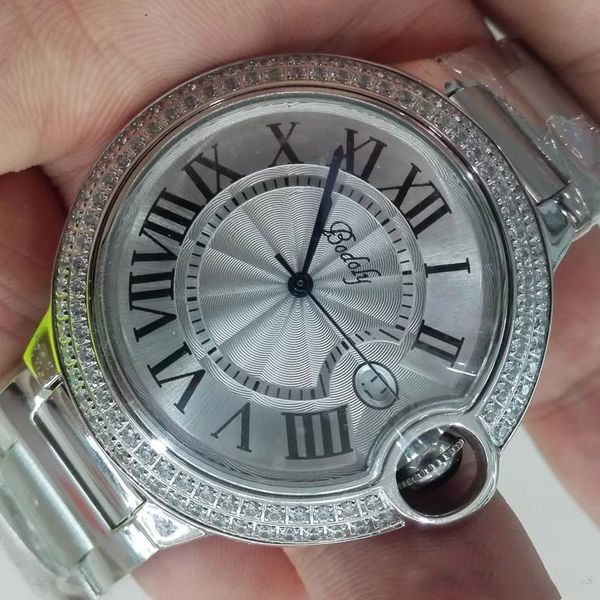 

fashion mens diamond watch man luxury quartz silver bracelet watches for men stainless steel waterproof watch, Slivery;brown