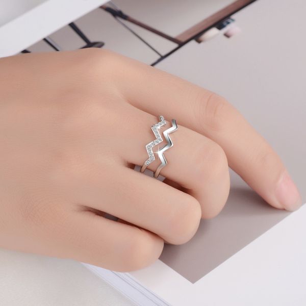 

2020 стерлингового серебра женщина обручальное обещание кольца со стразами открытый размер обручальные кольца двойной волны дизайн, Golden;silver