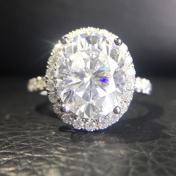 

4.2 ct 9.5mm oval cut engagement&wedding moissanite diamond ring double halo ring genuine 14k 585 white gold for women, Golden;silver