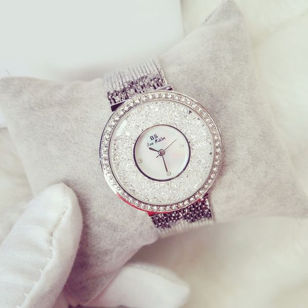 

full rhinestone quartz rose gold women's watch tassel chain watch smooth sand surface high end custom, Slivery;brown