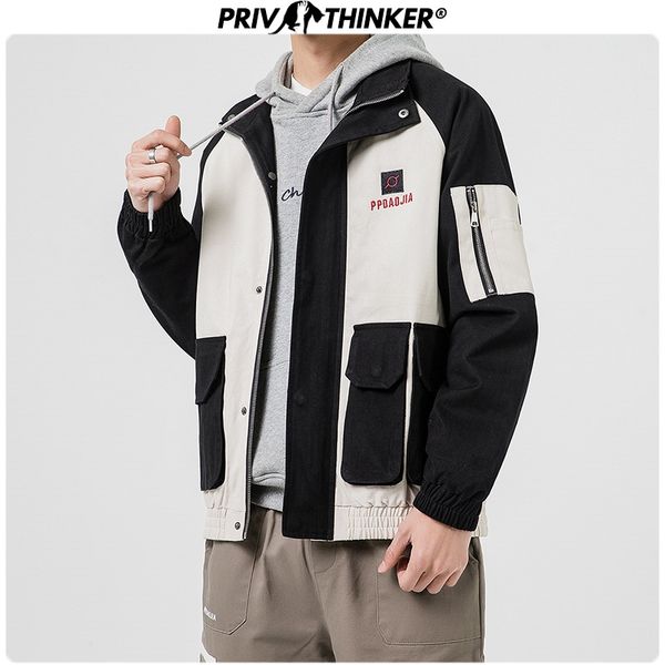 

men spring japanese hip hop jackets 2020 mens hooded patchwork jacket male streetwear zipper safari style coat 5xl, Black;brown