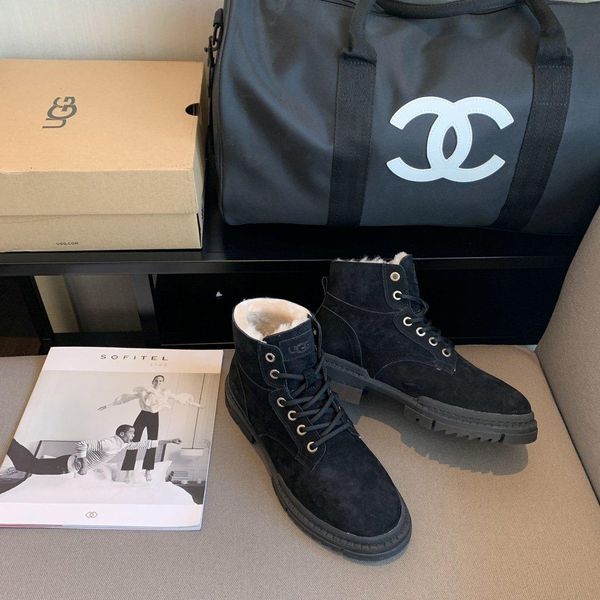 

shoes women autumn and winter wild fashion british style wild leather lace plus velvet mid heel boots martin boots wool boots women 3777, Black