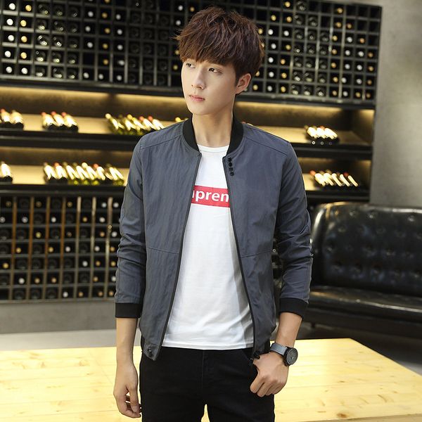 

spring and autumn new style youth men trend baseball collar slim fit casual zipper jacket men's outerwear, Black;brown