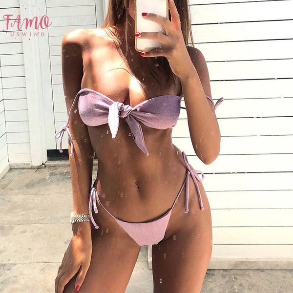 

solid knot bathing suit string lace up women swimwear push up swimsuit female micro bikini 2020 2 piece suits, White;black